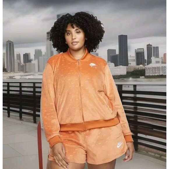 Nike Air Velour Jacket Orange Full Zip Signature Logo Long Sleeve Women's Sz 2X - Picture 1 of 6